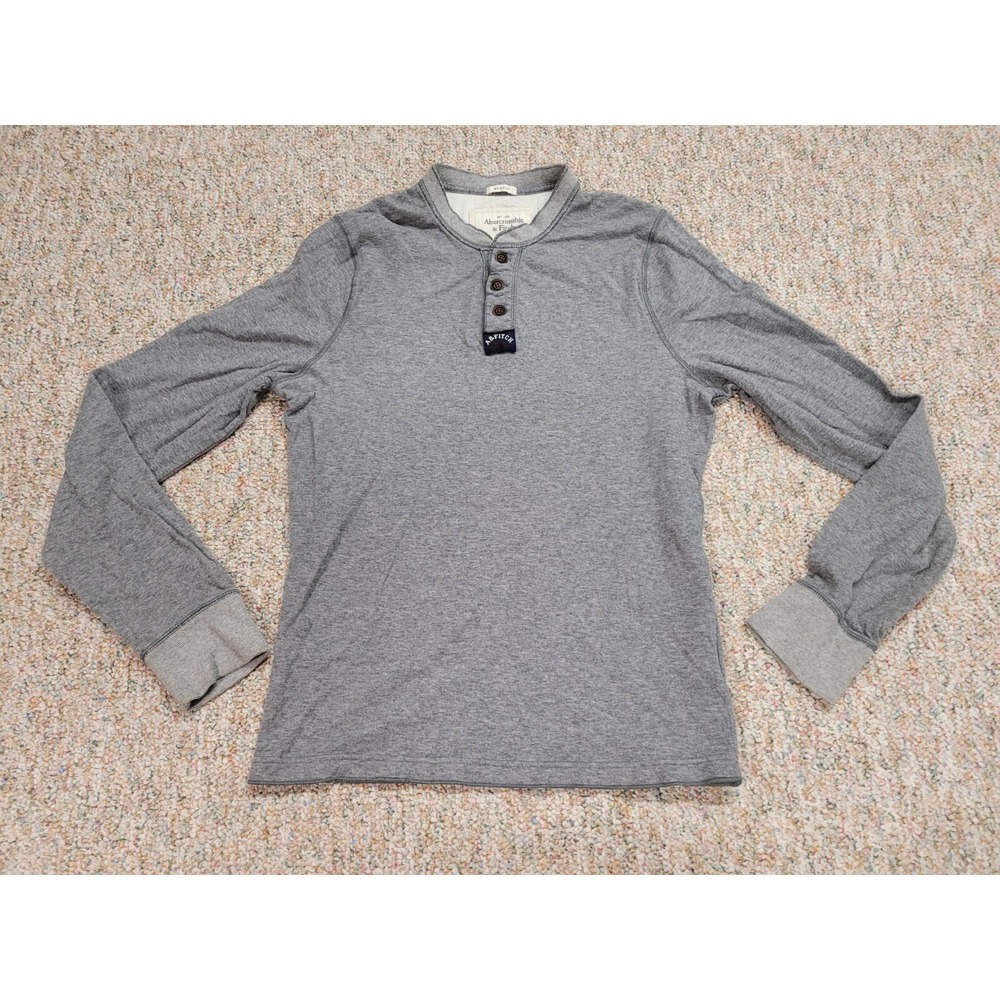 Abercrombie & Fitch Men XL Grey Pullover Henley Long Sleeve Casual Muscle Fit
